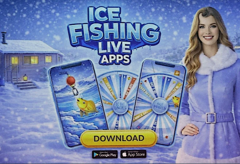 Ice Fishing mobile της Evolution Gaming σε smartphone με αρκτικό live στούντιο και τροχό προσαρμοσμένο για touch χειρισμό